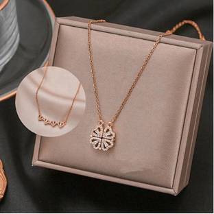 Royatto European Leaf Magnetic Necklace Luxury Magnetic Heart Gold Chain Diamond Brass Plated Copper Necklace