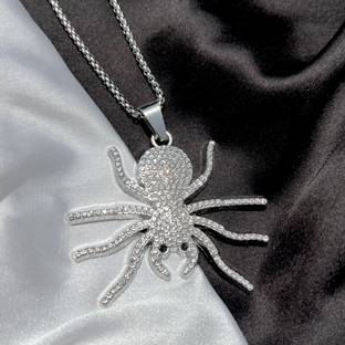 Oralia Spider Iced Out Hip Hop Pendant Necklace With Stainless Steel Chain Silver Plated Alloy Necklace