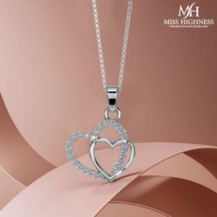 Miss Highness 925 Pure Starling Silver Bonded Heart Pendent For Ladies Cubic Zirconia Rhodium Plated Sterling Silver Necklace
