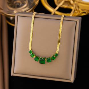 MYKI Elegant Gold Necklace with Green Gemstones For women & girls Gold-plated Plated Stainless Steel Necklace