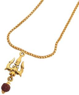 Fine Creation Most Demanded Shiv Trishul Dotted Locket Pendant With Chain For Unisex Gold-plated Plated Brass Necklace Set