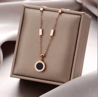 Royatto Roman Numeral Rose Gold Necklace – Double-Sided, Black & White, Clavicle Chain Brass Plated Copper Chain