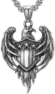 THE MEN THING Pure Titanium Steel The Eagle Pendant with 24inch Round Box Chain for Men & Boys Titanium Plated Stainless Steel Necklace