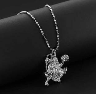 SSUNIQ Hanuman Ji Pendant with Chain Necklace – Spiritual Locket for Men and Women Silver Plated Alloy Chain Set