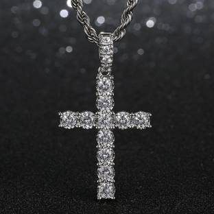 Samna Handicrafts Cubic Zirconia Silver Plated Stainless Steel Chain