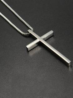 Oscar Enterprises Pine Pearls Jesus Cross Necklace For Men And Boys-02 Silver Plated Stainless Steel Chain