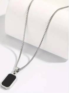 Oscar Enterprises Pine Pearls Black Bar Necklace For Men And Boys Stainless Steel Chain