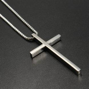 Oscar Enterprises Pine Pearls Jesus Silver Cross Necklace For Men And Boys-02 Silver Plated Stainless Steel Chain
