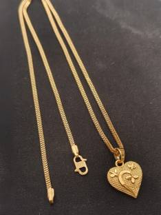 HN JEWELLERY One Gram Gold Chain With Heart Pendant For Women And Girl 22 Inch Long Gold-plated Plated Brass Necklace