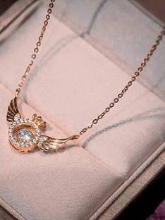 Royatto Angel Wings Smart Clavicle Necklace Advanced Feeling Versatile Beating Heart Cubic Zirconia Brass Necklace