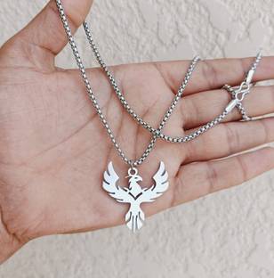 TOYONIX Phoenix chain pendant for boys and men Silver Alloy Pendant Sterling Silver Plated Stainless Steel Chain Set