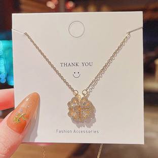 TheVineGirl Gold-plated Multi Wearing Clover Open Hearts Magnetic Pendant Necklace Stainless Steel Necklace