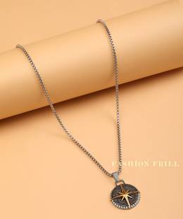 Fashion Frill Silver Chain Pendant For Men Cross Compass Chain Necklace For Men Boys Silver Plated Stainless Steel Chain