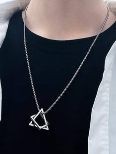 Ruhi Collection Geometric Interlocking Square Triangle Hip Hop Pendant Locket Stainless Steel Chain
