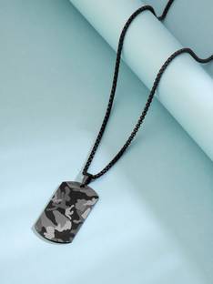 YELLOW CHIMES Chain Pendant for Men Stainless Steel Chain Black Dog Tag Pendant Necklace Stainless Steel Necklace
