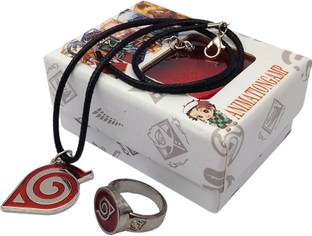 GT Gala Time Anime Naruto Leaf Village Logo Inspired Pendant Necklace & Ring Cosplay Gift Metal Necklace Set