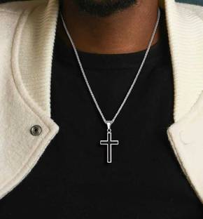 SSUNIQ Black Silver-Plated Necklace with Stainless Steel Chain for Men and Boys Silver Plated Alloy, Stainless Steel Chain