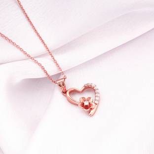 GIVA Rose Gold Love Blossom Pendant With Link Chain For Womens and Girls Zircon Rhodium Plated Sterling Silver Necklace