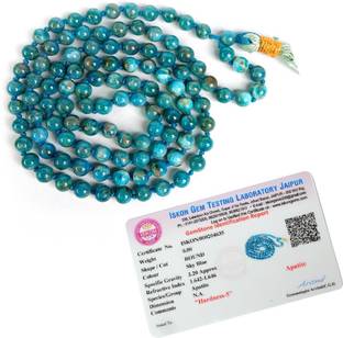 REIKI CRYSTAL PRODUCTS Certified Apatite 6 mm 108 Round Bead Jaap Mala/Necklace 66 cm for unisex Crystal Crystal Necklace