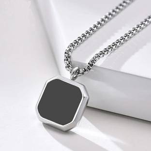 RingoRing Black Cubic Bar Pendant Necklace For Mens and Grils Silver Plated Stainless Steel Chain