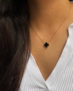 Winnifred Winnifred Anti Tarnish Stainless Steel Gold Black Clover Necklace For Women Gold-plated Plated Stainless Steel Necklace