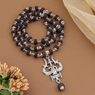 VIBESLE OM Shiva Trishool Karungali Mala original| Black Ebony Wood Original Beads Wood Necklace
