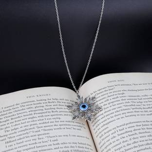 Fashion Frill Evil Eye Chain Pendant for Boys and Men Jewellery 22 Inches Silver Plated Stainless Steel Chain