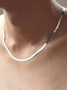 SAIIZEN Silver Plated Stainless Steel Snake Chain For Men And Boys Silver Plated Stainless Steel Chain