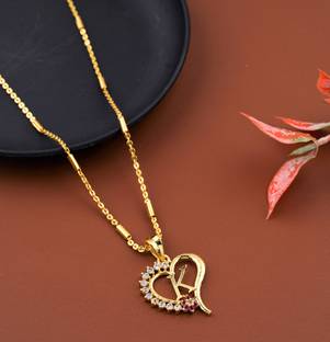 जेटवाल K Name Pendant Heart Shape Design Alphabet K Locket with 18 Inch Chain Gold-plated अलॉय पेंडेंट