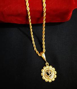 Vitthalesh OM Round Flower & Rasha chain Cubic Zirconia Gold-plated Plated Alloy Chain Set