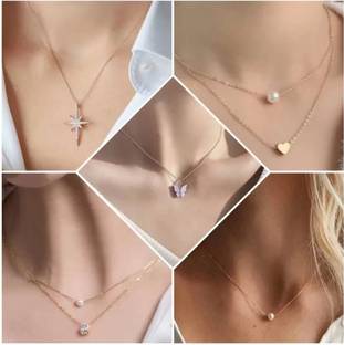 brado jewellery Combo of 5 Traditional 18 inch Daily Wear Set for Women Pearl, Diamond Gold-plated Plated Brass Necklace