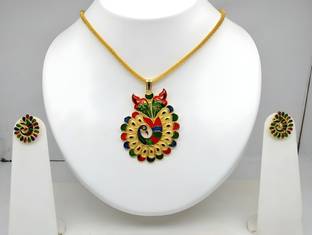 Sreeradha Unique Gold Plated Chain Set with Earrings For Girls and Women,Long And Minakari Gold-plated Plated Brass Chain Set