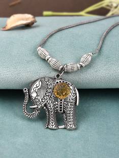 Silvermerc Designs Silver Plated oxidised Brown Stone Studded Elephant Necklace Silver Plated Brass Necklace