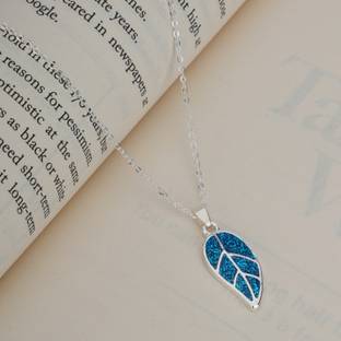 BISHTY Blue Leaf Pendant for girls women | Anniversary Gift| Valentine's day Gift Silver Plated Stainless Steel Chain Set