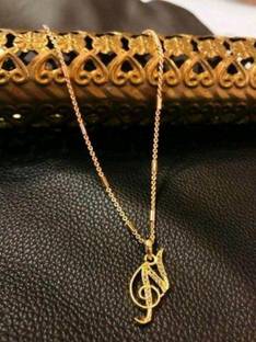 CRAFTSTER Gold-plated N letter name Pendant necklace chain design for girls & women Cubic Zirconia Gold-plated Plated Brass, Alloy Chain