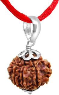 JangraBro 7 Mukhi/Faced Nepali Rudraksha With 925 Silver Pendant Natural & Certified Wood Chain