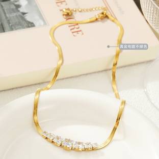 MYKI Gold Diamond Necklace For Women & Girls Cubic Zirconia Gold-plated Plated Stainless Steel Necklace