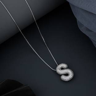 स्काईज़हॉपर S Letter Silver Cubic Zircon Letter Pendant Necklaces for Women Jewellery क्यूबिक ज़िरकोनिया सिल्वर प्लेटेड स्टर्लिंग सिल्वर नेकलेस