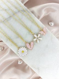 EnlightenMani Flowers, Heart, and Butterfly Necklaces – Symbols of Love and Freedom Gold-plated Plated Alloy Necklace Set