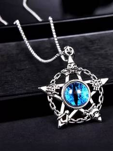 P. R. PRINTS Silver Blue Dragon Eye Pentagram Pendant with Boxer Chain Silver Plated Alloy Necklace Set