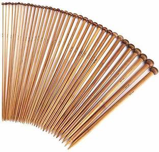 HASTHIP 18pcs Wood Knitting Needle Set--Small to Large 2-10mm, Sturdy Round Blunt Yarn Hand Sewing Needle