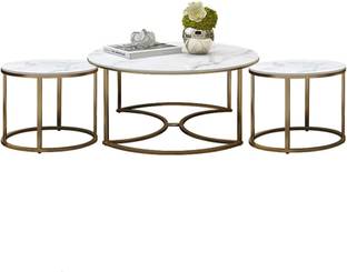 Giftoshopee Nesting Coffee Table with marble finishing top of wood, Metal Nesting Table