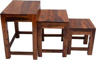JeenWood Solid Sheesham Wood Nesting Table Stool Set of 3 Coffee End/Side/Conner Tables Solid Wood Nesting Table