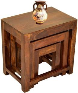 JeenWood Solid Sheesham Wood Nesting Table Stool Set of 3 Coffee End/Side/Conner Tables Solid Wood Nesting Table