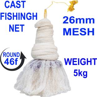 PURKAIT FISHNET CAST FISHING NET 26mm MESH SIZE HEIGHT 12feet, ROUND 46feet, WEIGHT 5kg Fishing Net