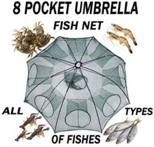 FARUK 8 Holes Automatic Fishing Net Shrimp Cage, Nylon Foldable Crab Fish Trap Fishing Net
