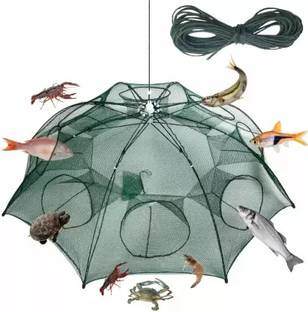 Satguru 8 Holes Automatic Fishing Net Shrimp Cage, Nylon Foldable Crab Fish Trap Fishing Net