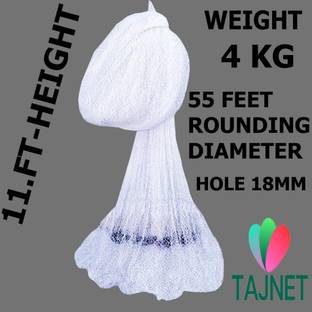 TAJNET CASTNET 11,FEET HT 4KG WEIGHT 18MM NYLON THREAD 1NO+2NO 55FT ROUNDING DIAMETER Fishing Net