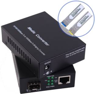 HANUTECH 1.25G Gigabit Ethernet Fiber Media Converters with SFP LC Single Core Transceiver Module, Single-Mode LC, SMF RJ45 to SFP Slot up to 20KM, 10/100/1000Base-Tx to 1000Base-SX 2 Ports 1000 Mbps Network Switch
