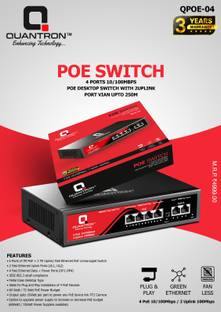 QUANTUM QPOE -04 -6 Ports (4+2 PoE Ports (1000 Mbps) & 2 Uplink (100 Mbps) POE Switch 6 Ports 100 Mbps Network Switch